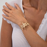 Thumbnail for Beach Style Textured Starfish Open Bangle Bracelet - ArtGalleryZen