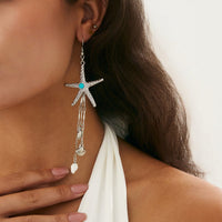 Thumbnail for Beach Style Turquoise Inlaid Starfish Conch Shell Dangle Earrings - ArtGalleryZen