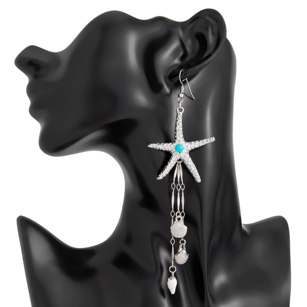 Beach Style Turquoise Inlaid Starfish Conch Shell Dangle Earrings - ArtGalleryZen
