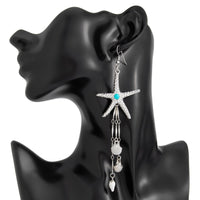 Thumbnail for Beach Style Turquoise Inlaid Starfish Conch Shell Dangle Earrings - ArtGalleryZen