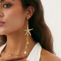 Thumbnail for Beach Style Turquoise Inlaid Starfish Conch Shell Dangle Earrings - ArtGalleryZen