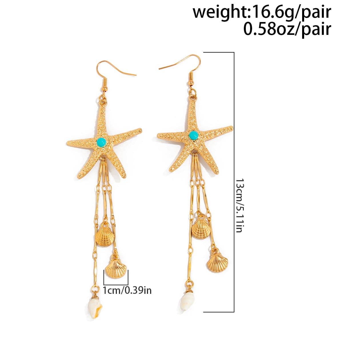 Beach Style Turquoise Inlaid Starfish Conch Shell Dangle Earrings - ArtGalleryZen