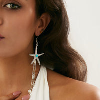 Thumbnail for Beach Style Turquoise Inlaid Starfish Conch Shell Dangle Earrings - ArtGalleryZen