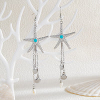 Thumbnail for Beach Style Turquoise Inlaid Starfish Conch Shell Dangle Earrings - ArtGalleryZen