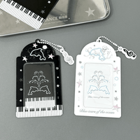 Thumbnail for Black White Piano Melody Heart Kpop Keychain Photocard Holder - ArtGalleryZen