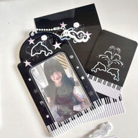 Thumbnail for Black White Piano Melody Heart Kpop Keychain Photocard Holder - ArtGalleryZen