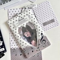 Thumbnail for Black White Piano Melody Heart Kpop Keychain Photocard Holder - ArtGalleryZen