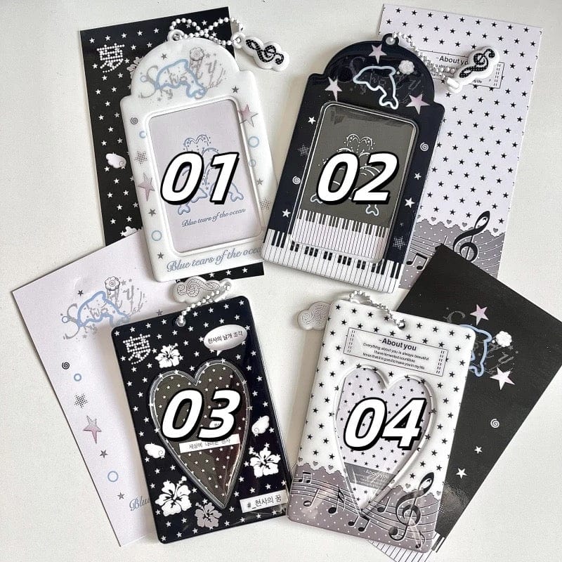 Black White Piano Melody Heart Kpop Keychain Photocard Holder - ArtGalleryZen