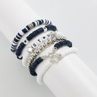 Thumbnail for Black White Polymer Clay Beaded Bracelet Set Star Letter Charm - ArtGalleryZen