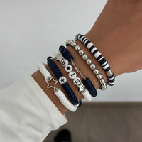 Thumbnail for Black White Polymer Clay Beaded Bracelet Set Star Letter Charm - ArtGalleryZen