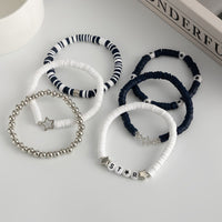 Thumbnail for Black White Polymer Clay Beaded Bracelet Set Star Letter Charm - ArtGalleryZen