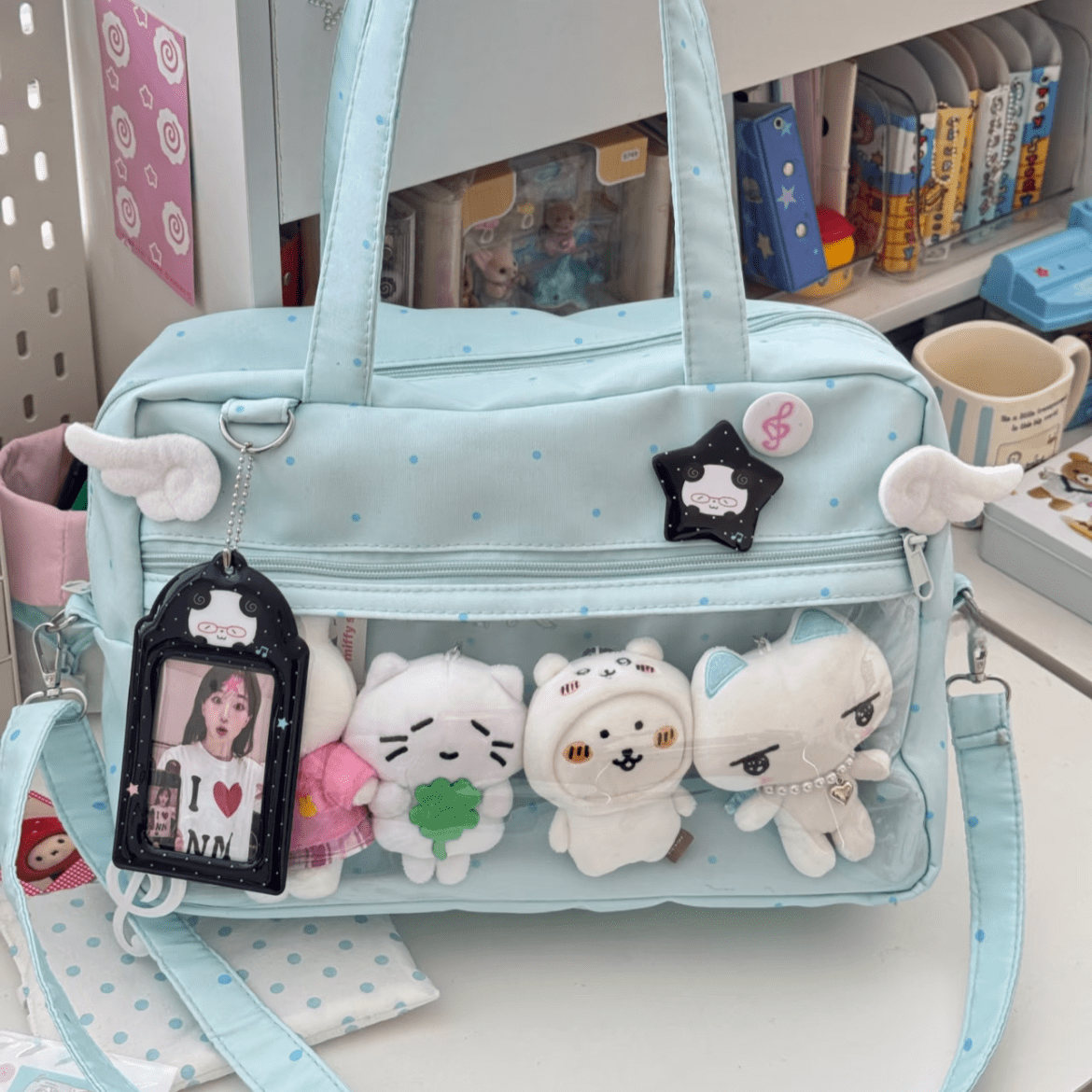 Blue Polka Dots Kpop Fan Display Shoulder Crossbody Bag - ArtGalleryZen