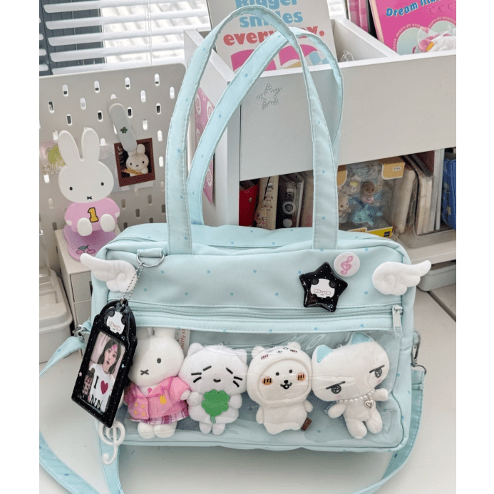 Blue Polka Dots Kpop Fan Display Shoulder Crossbody Bag - ArtGalleryZen