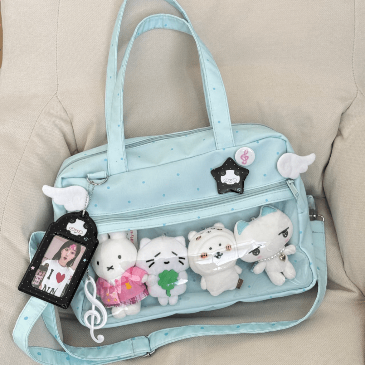 Blue Polka Dots Kpop Fan Display Shoulder Crossbody Bag - ArtGalleryZen