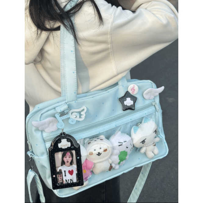 Blue Polka Dots Kpop Fan Display Shoulder Crossbody Bag - ArtGalleryZen