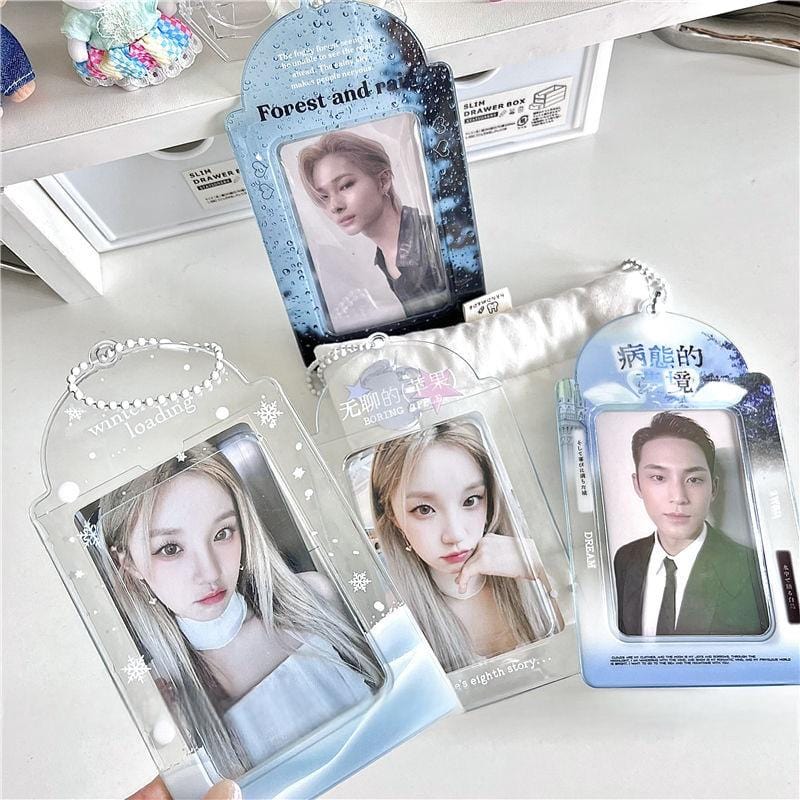 Blue Rain Forest Winter Snow Kpop Keychain Photocard Holder - ArtGalleryZen