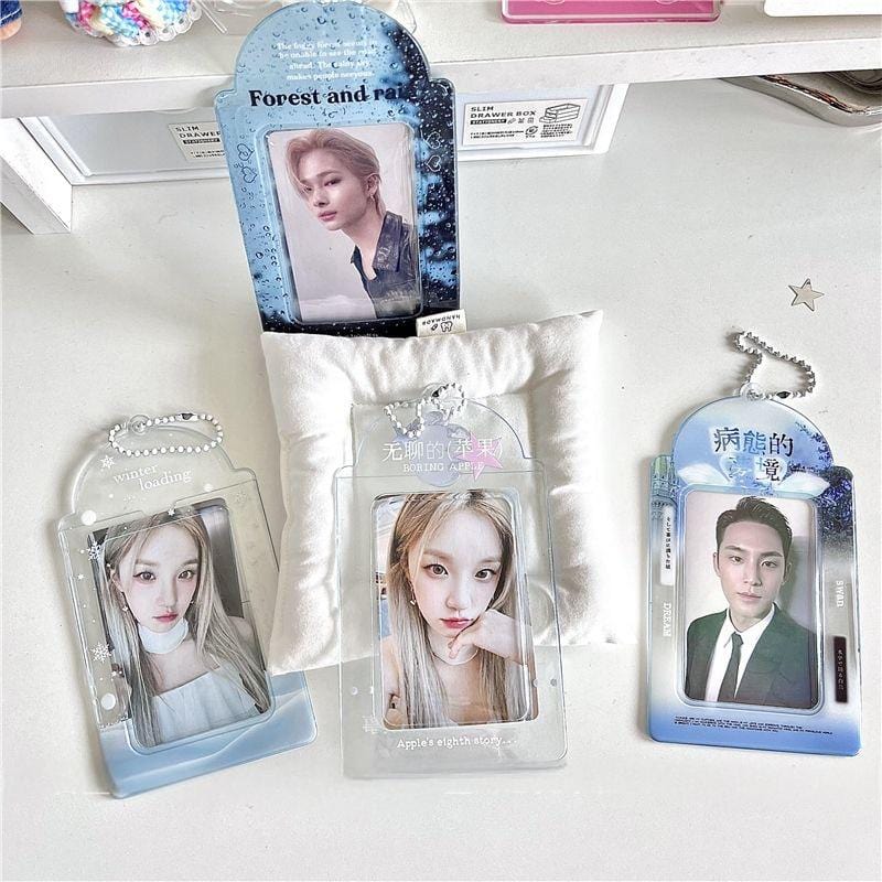 Blue Rain Forest Winter Snow Kpop Keychain Photocard Holder - ArtGalleryZen