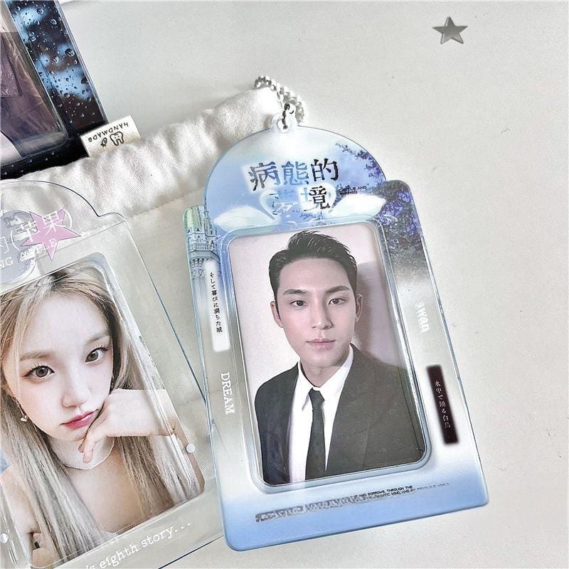 Blue Rain Forest Winter Snow Kpop Keychain Photocard Holder - ArtGalleryZen
