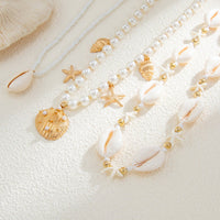 Thumbnail for Bohemia 2pcs Conch Shell Starfish Charm Pearl Seed Beaded Waist Chain Set - ArtGalleryZen