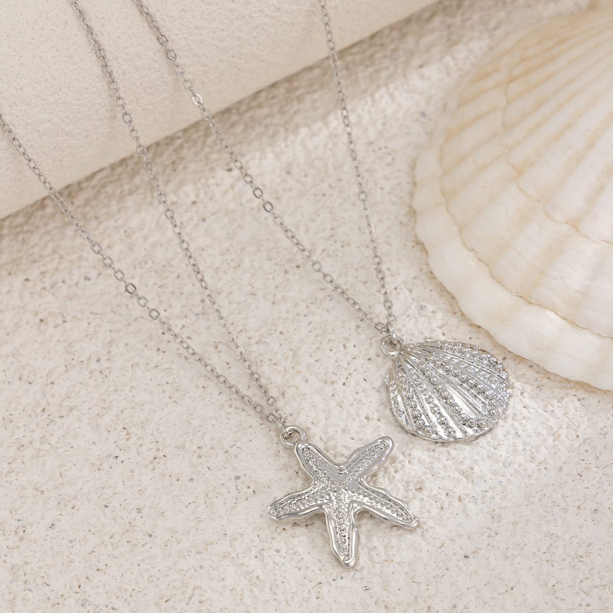 Bohemia 2pcs Gold Silver Tone Shell Starfish Charm Belly Chain Set - ArtGalleryZen
