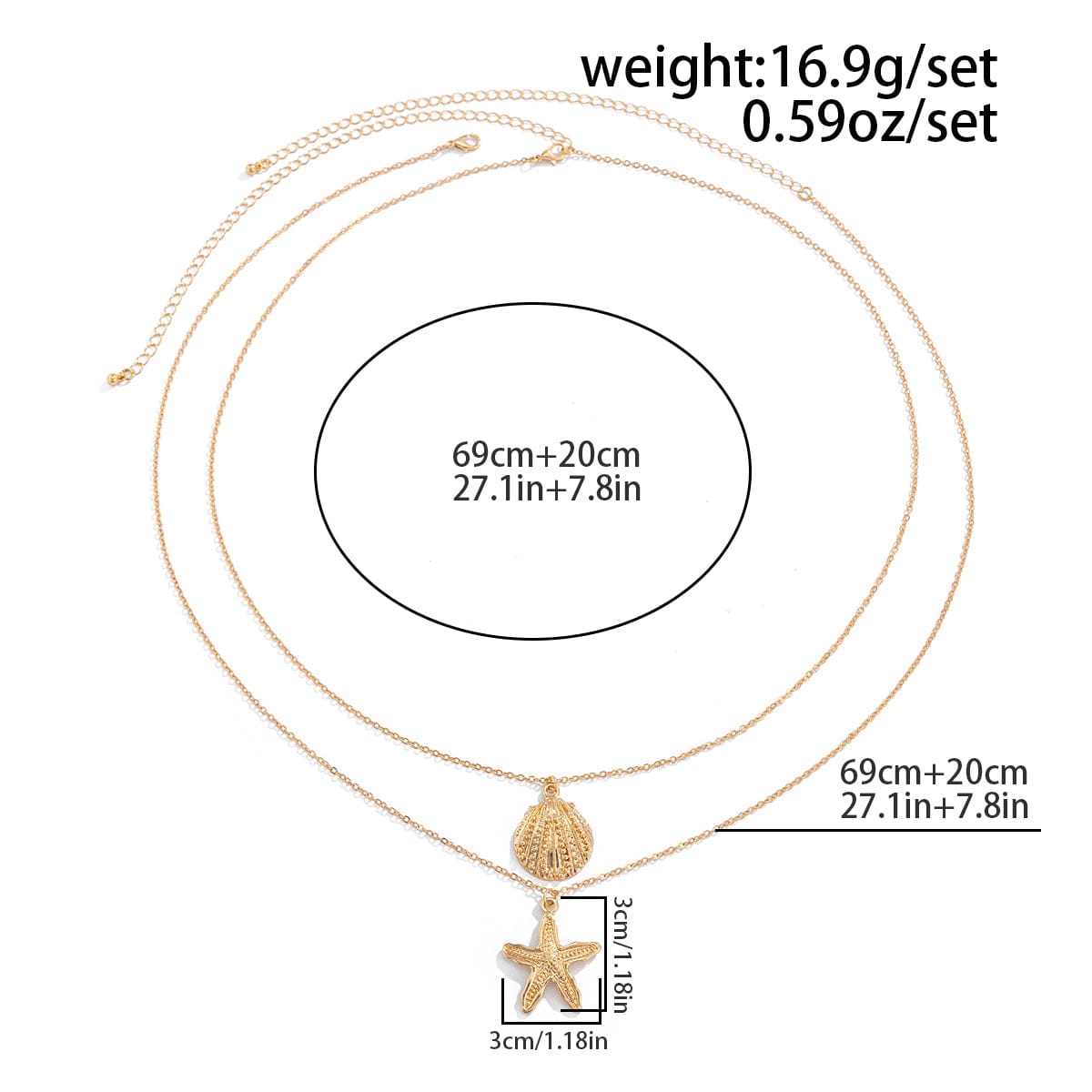 Bohemia 2pcs Gold Silver Tone Shell Starfish Charm Belly Chain Set