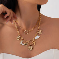 Thumbnail for Bohemia 2pcs Gold Tone Sun Enamel Boot Cowboy Hat Charm Necklace Set - ArtGalleryZen