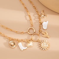Thumbnail for Bohemia 2pcs Gold Tone Sun Enamel Boot Cowboy Hat Charm Necklace Set - ArtGalleryZen