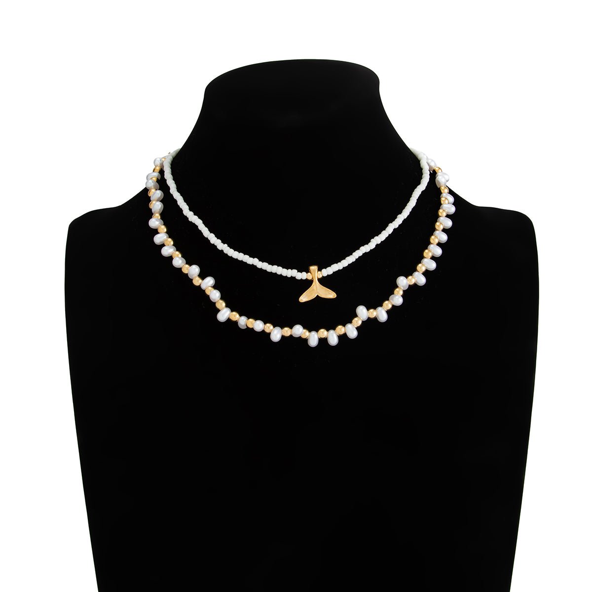 Bohemia 2pcs Mermaid Tail Pendant Pearl Seed Beaded Necklace Set - ArtGalleryZen