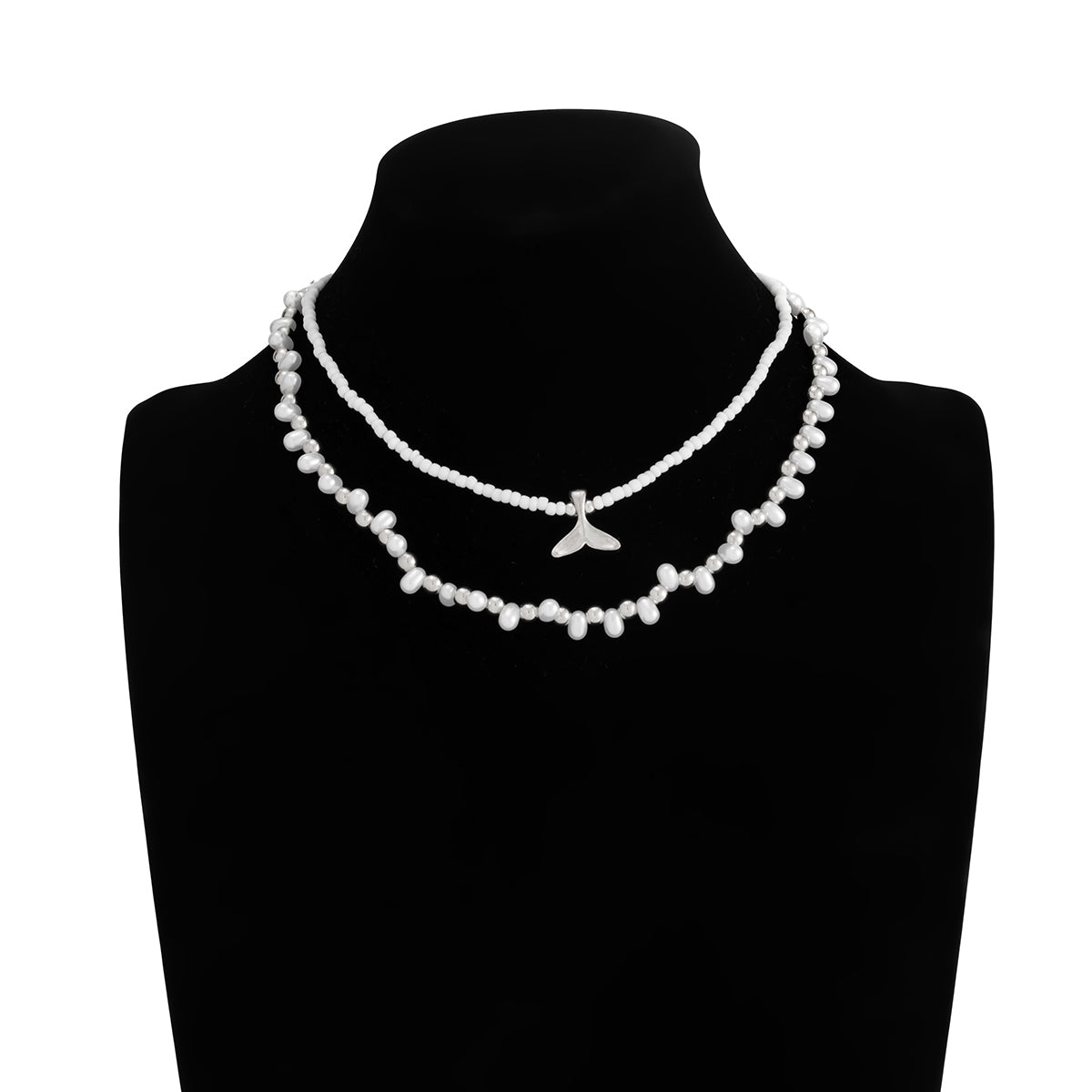 Bohemia 2pcs Mermaid Tail Pendant Pearl Seed Beaded Necklace Set - ArtGalleryZen
