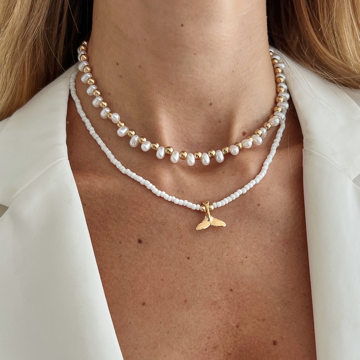Bohemia 2pcs Mermaid Tail Pendant Pearl Seed Beaded Necklace Set - ArtGalleryZen