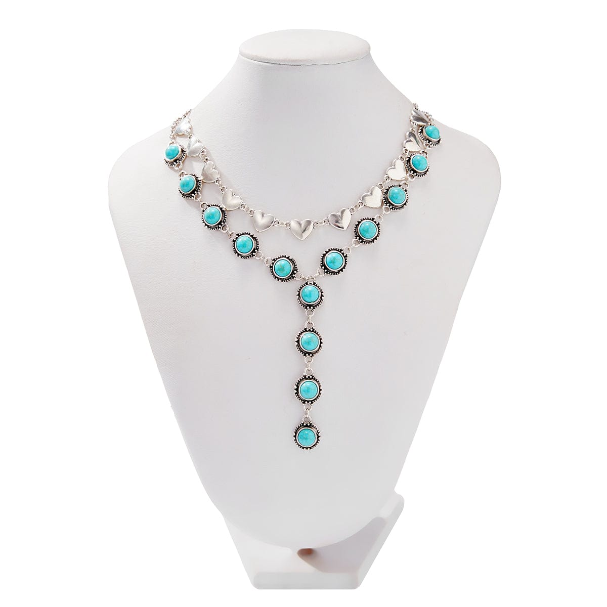 Bohemia 2pcs Turquoise Heart Chain Y Necklace Set - ArtGalleryZen