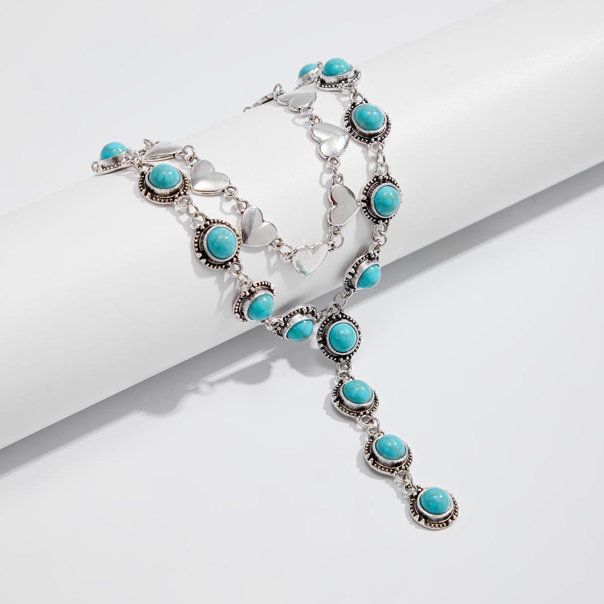 Bohemia 2pcs Turquoise Heart Chain Y Necklace Set - ArtGalleryZen