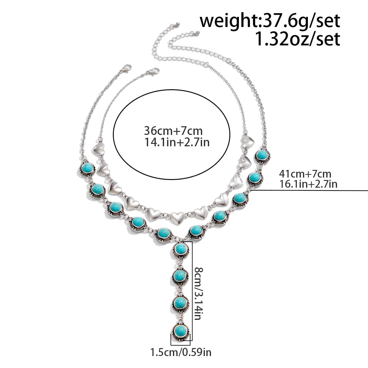 Bohemia 2pcs Turquoise Heart Chain Y Necklace Set - ArtGalleryZen