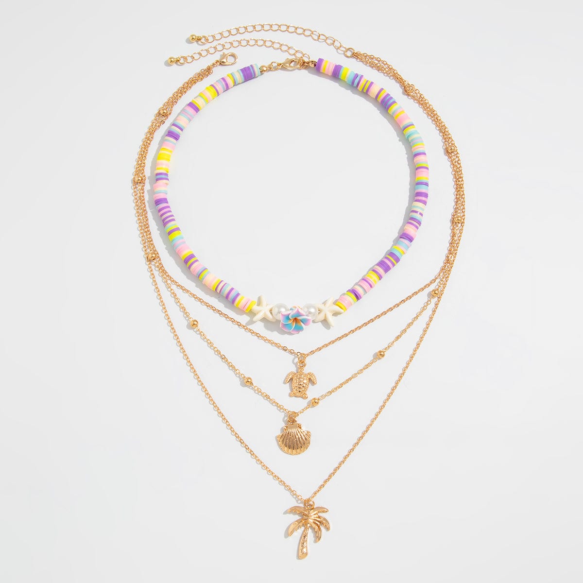 Bohemia 2pcs Turtle Shell Coconut Tree Flower Pendant Polymer Clay Necklace Set - ArtGalleryZen