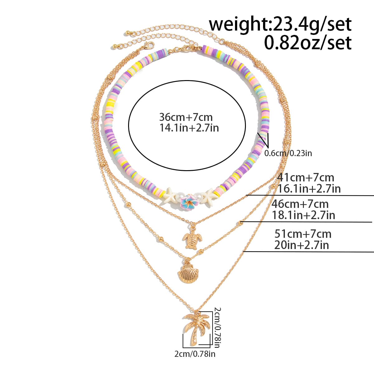 Bohemia 2pcs Turtle Shell Coconut Tree Flower Pendant Polymer Clay Necklace Set - ArtGalleryZen