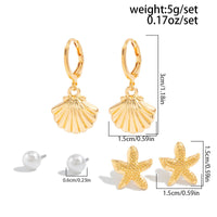 Thumbnail for Bohemia 3 Pairs Pearl Enamel Shell Starfish Dangle Earrings Set - ArtGalleryZen