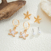 Thumbnail for Bohemia 3 Pairs Pearl Enamel Shell Starfish Dangle Earrings Set - ArtGalleryZen