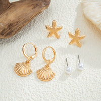 Thumbnail for Bohemia 3 Pairs Pearl Enamel Shell Starfish Dangle Earrings Set - ArtGalleryZen