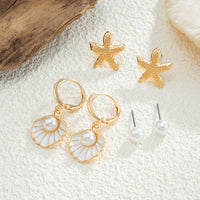 Thumbnail for Bohemia 3 Pairs Pearl Enamel Shell Starfish Dangle Earrings Set - ArtGalleryZen
