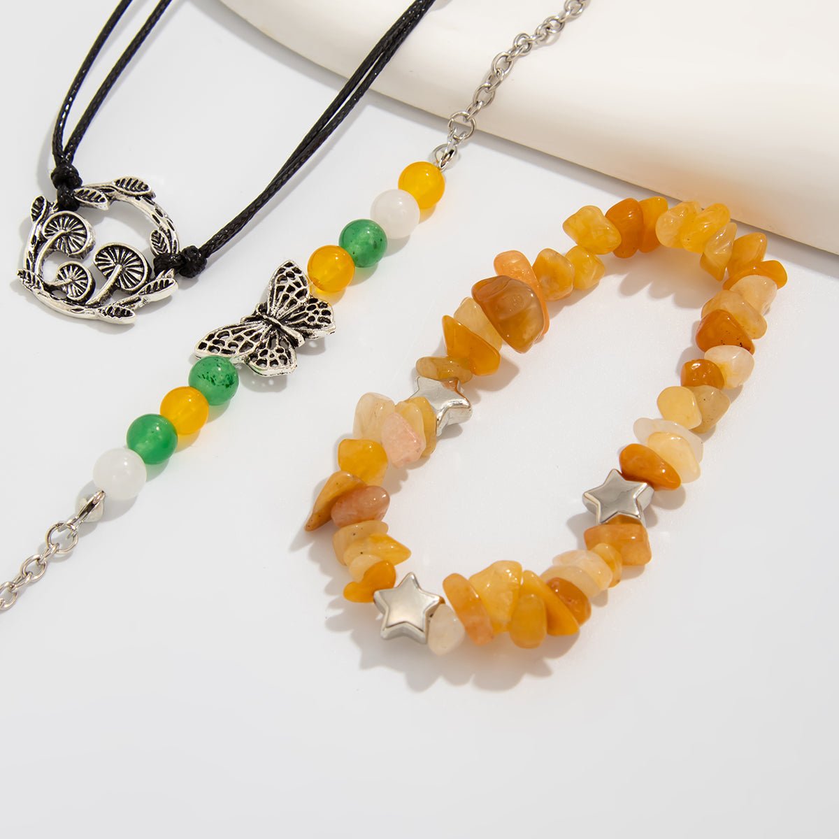 Bohemia 3pcs Butterfly Mushroom Charm Turquoise Stone Bracelet Set - ArtGalleryZen