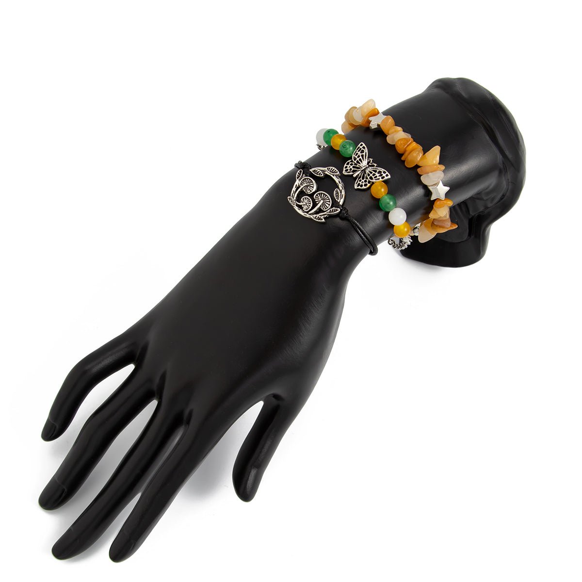 Bohemia 3pcs Butterfly Mushroom Charm Turquoise Stone Bracelet Set - ArtGalleryZen