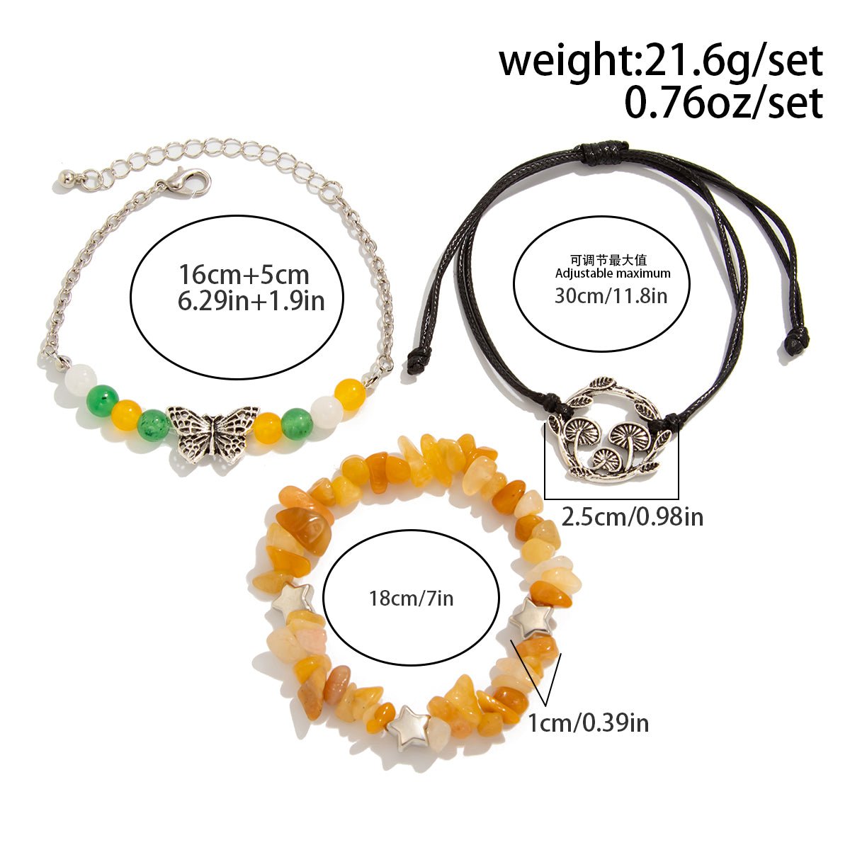 Bohemia 3pcs Butterfly Mushroom Charm Turquoise Stone Bracelet Set - ArtGalleryZen