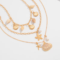 Thumbnail for Bohemia 3pcs Conch Shell Starfish Pearl Pendant Necklace Set - ArtGalleryZen