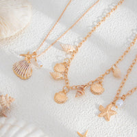 Thumbnail for Bohemia 3pcs Conch Shell Starfish Pearl Pendant Necklace Set - ArtGalleryZen