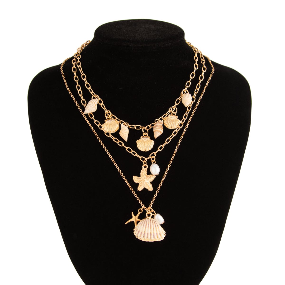 Bohemia 3pcs Conch Shell Starfish Pearl Pendant Necklace Set