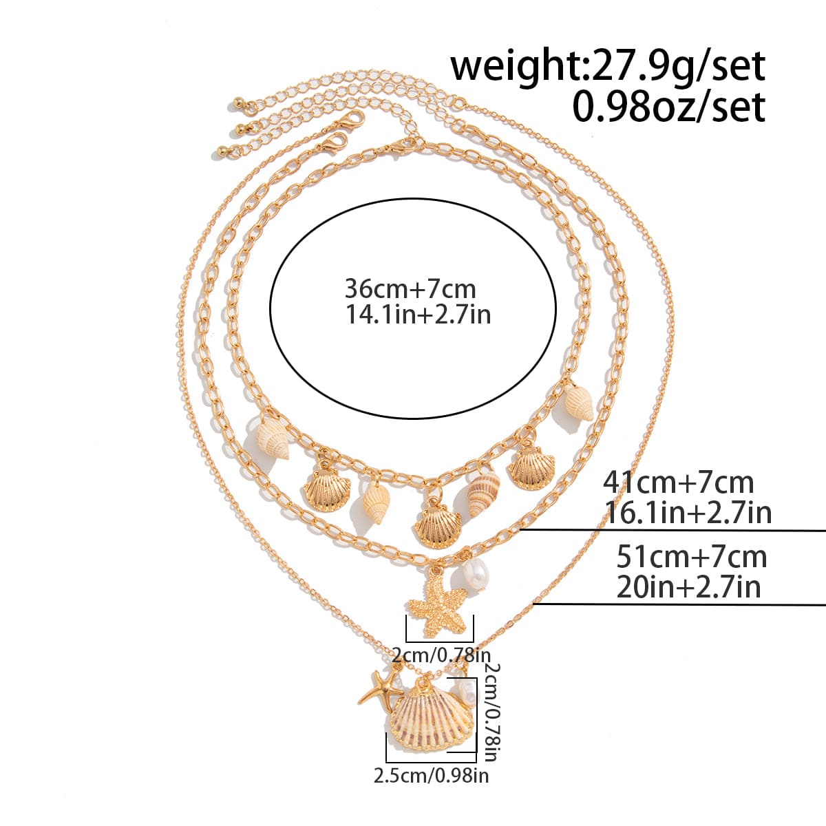 Bohemia 3pcs Conch Shell Starfish Pearl Pendant Necklace Set