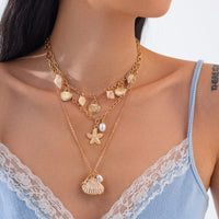 Thumbnail for Bohemia 3pcs Conch Shell Starfish Pearl Pendant Necklace Set