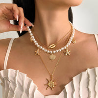 Thumbnail for Bohemia 3pcs Conch Shell Starfish Pendant Pearl Chain Necklace Set - ArtGalleryZen