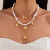 Thumbnail for Bohemia 3pcs Conch Shell Starfish Pendant Pearl Chain Necklace Set - ArtGalleryZen