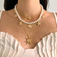 Thumbnail for Bohemia 3pcs Conch Shell Starfish Pendant Pearl Chain Necklace Set - ArtGalleryZen